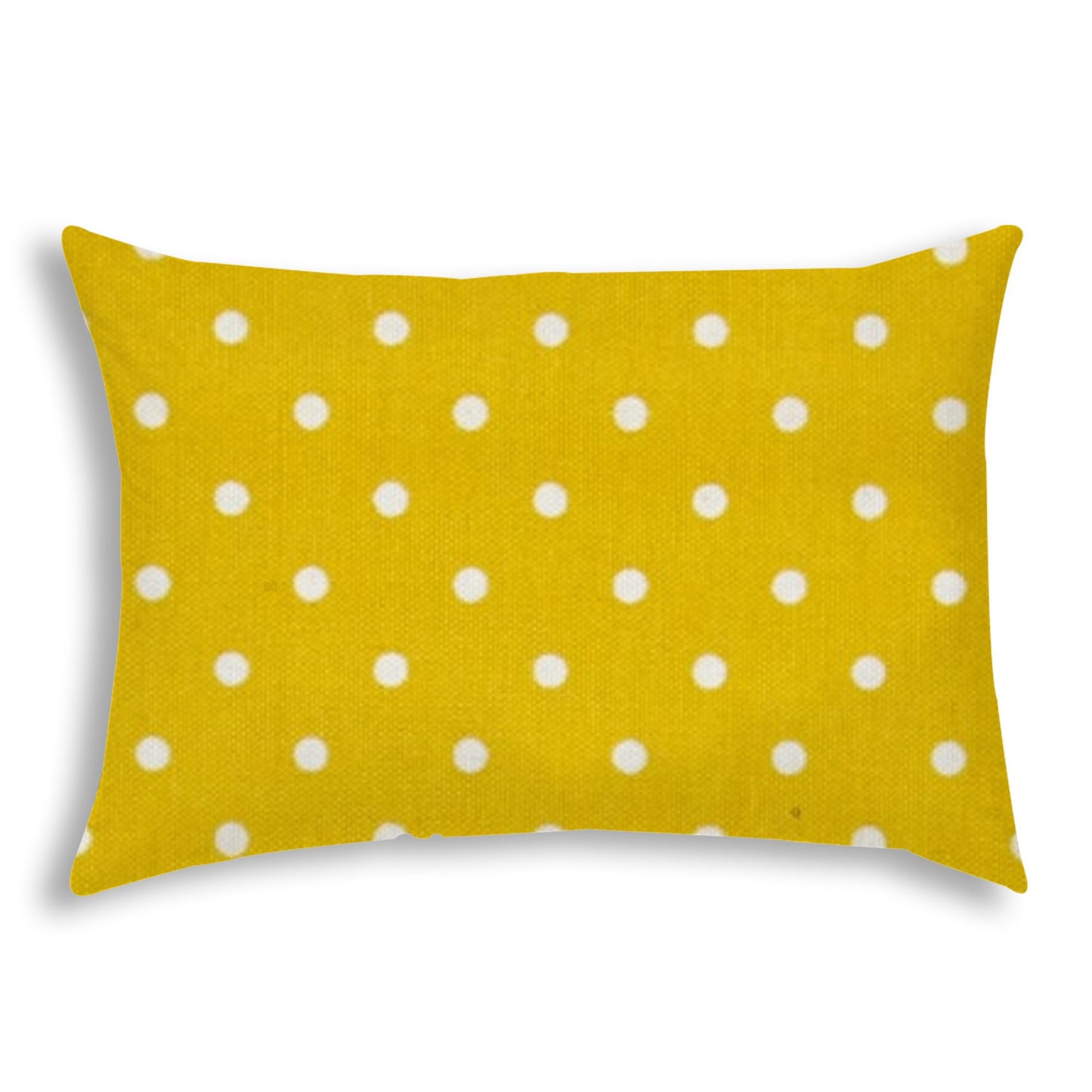 14" X 20" White And Yellow Blown Seam Polka Dots Lumbar Indoor Outdoor Pillow