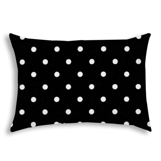 14" X 20" Black And White Blown Seam Polka Dots Lumbar Indoor Outdoor Pillow - FurniFindUSA