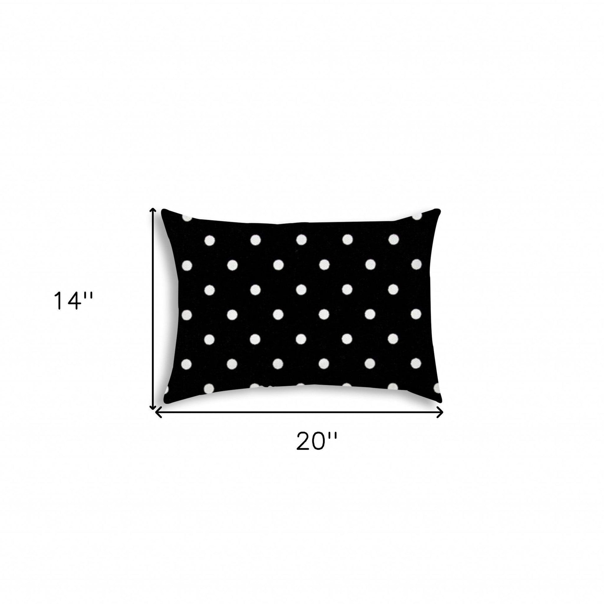 14" X 20" Black And White Blown Seam Polka Dots Lumbar Indoor Outdoor Pillow - FurniFindUSA