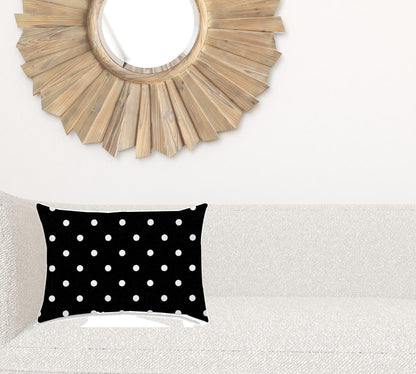 14" X 20" Black And White Blown Seam Polka Dots Lumbar Indoor Outdoor Pillow - FurniFindUSA