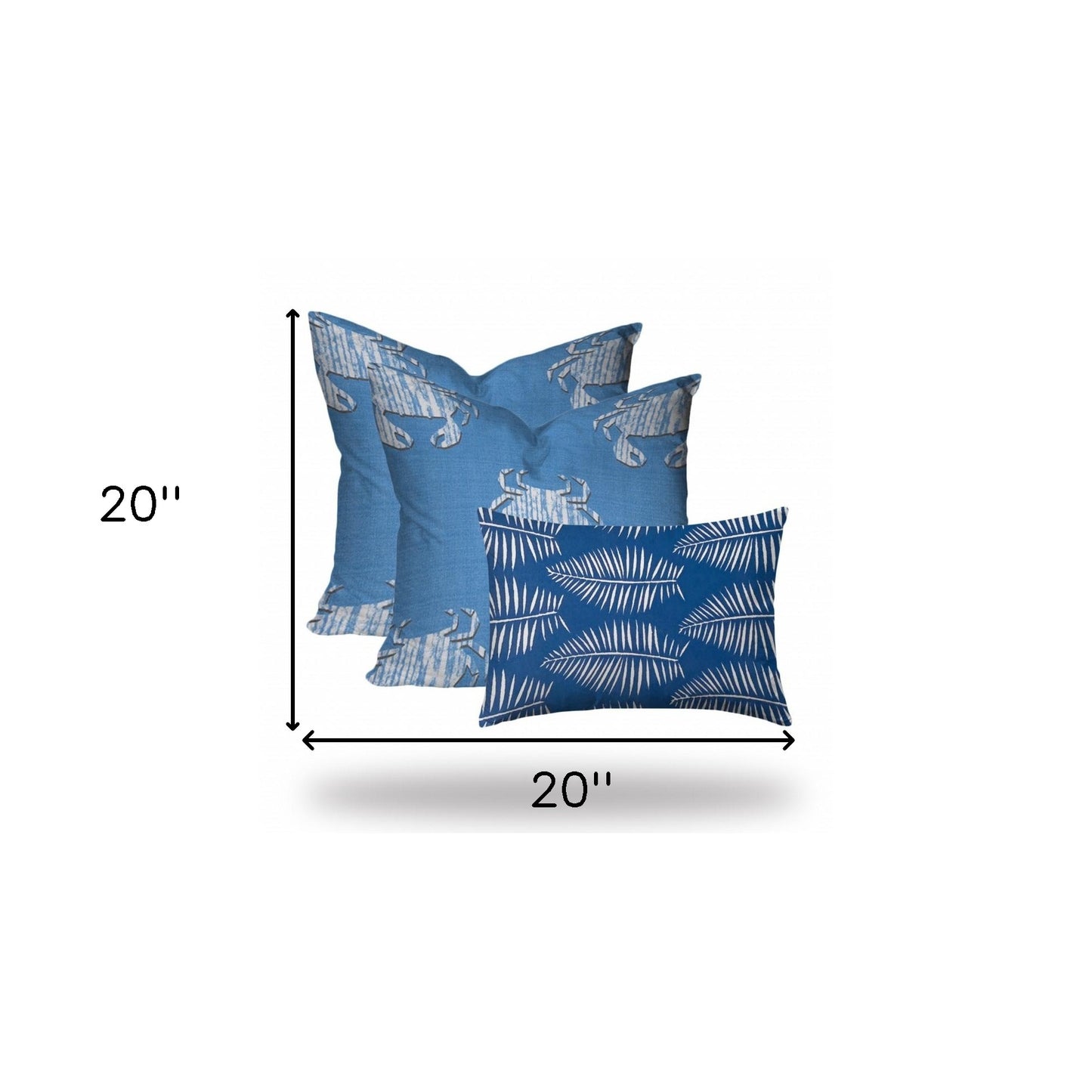 Set Of Three 20" X 20" Blue And White Crab Zippered Coastal Throw Indoor Outdoor Pillow Cover