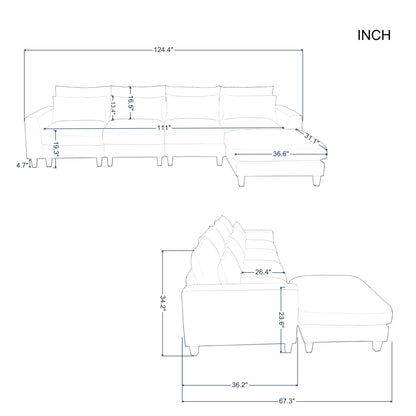 124.4” Modular L-Shaped Sectional Sofa with Ottoman