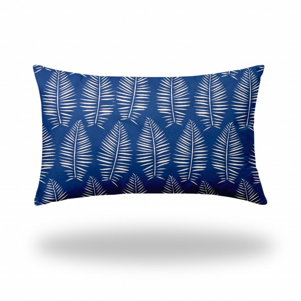 12" X 16" Blue And White Enveloped Tropical Lumbar Indoor Outdoor Pillow Cover