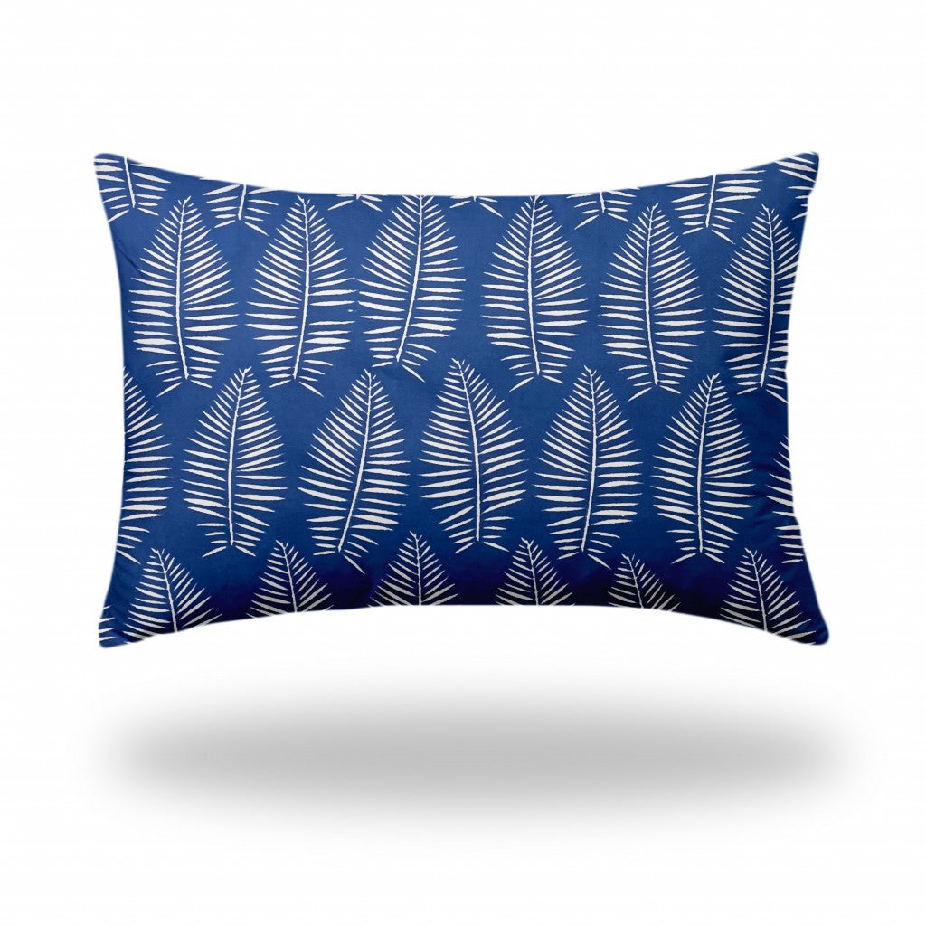 12" X 16" Blue And White Enveloped Tropical Lumbar Indoor Outdoor Pillow Cover