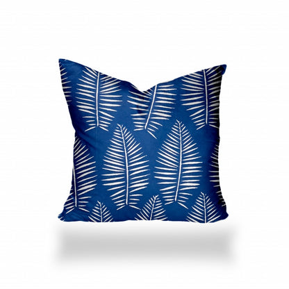 12" X 16" Blue And White Enveloped Tropical Lumbar Indoor Outdoor Pillow Cover