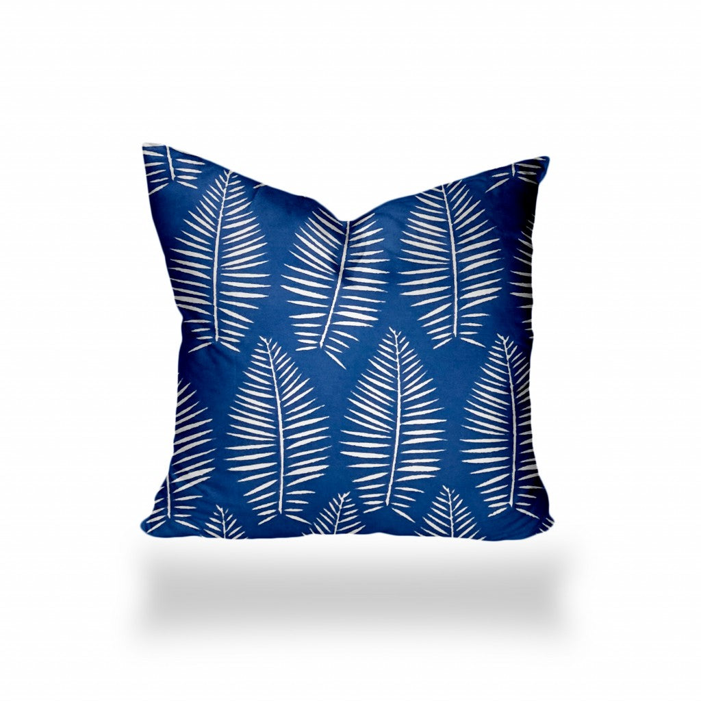 12" X 16" Blue And White Enveloped Tropical Lumbar Indoor Outdoor Pillow Cover