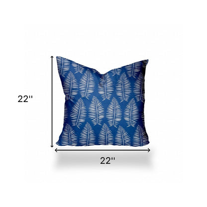 12" X 16" Blue And White Enveloped Tropical Lumbar Indoor Outdoor Pillow Cover