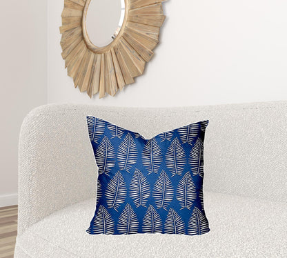 12" X 16" Blue And White Enveloped Tropical Lumbar Indoor Outdoor Pillow Cover