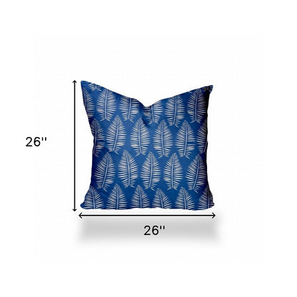 12" X 16" Blue And White Enveloped Tropical Lumbar Indoor Outdoor Pillow Cover