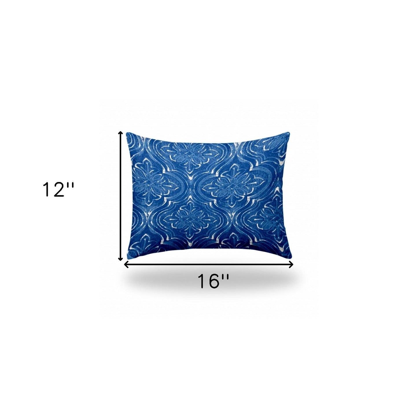 12" X 16" Blue And White Enveloped Ikat Lumbar Indoor Outdoor Pillow