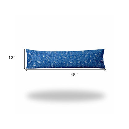 12" X 16" Blue And White Enveloped Ikat Lumbar Indoor Outdoor Pillow