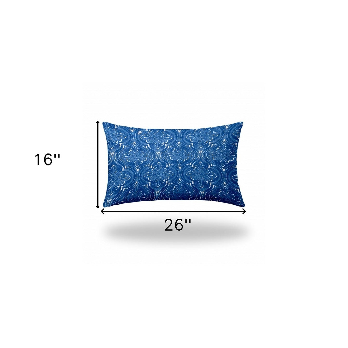 12" X 16" Blue And White Enveloped Ikat Lumbar Indoor Outdoor Pillow