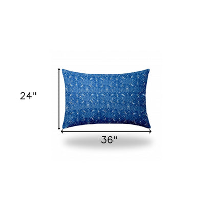 12" X 16" Blue And White Enveloped Ikat Lumbar Indoor Outdoor Pillow