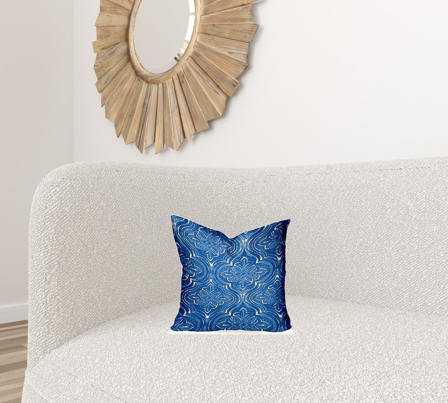 12" X 16" Blue And White Enveloped Ikat Lumbar Indoor Outdoor Pillow