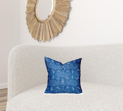 12" X 16" Blue And White Enveloped Ikat Lumbar Indoor Outdoor Pillow