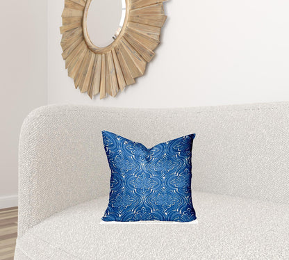 12" X 16" Blue And White Enveloped Ikat Lumbar Indoor Outdoor Pillow