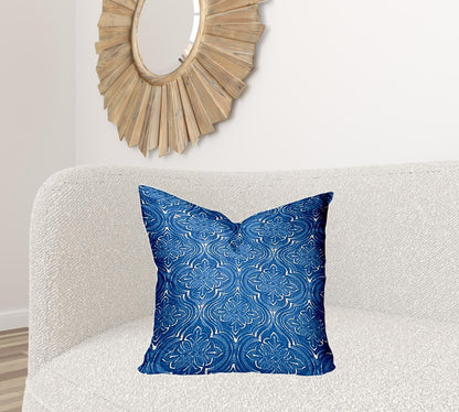 12" X 16" Blue And White Zippered Ogee Lumbar Indoor Outdoor Pillow Cover