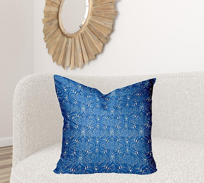 12" X 16" Blue And White Enveloped Ikat Lumbar Indoor Outdoor Pillow