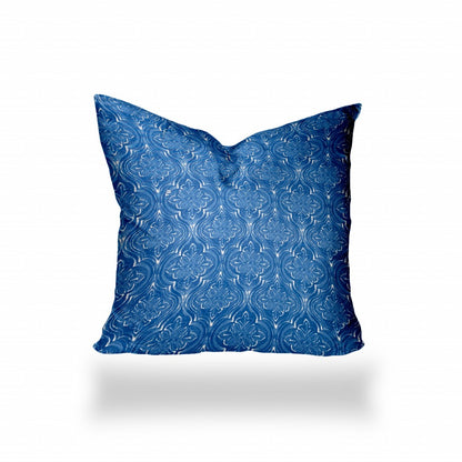 12" X 16" Blue And White Enveloped Ikat Lumbar Indoor Outdoor Pillow