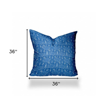 12" X 16" Blue And White Enveloped Ikat Lumbar Indoor Outdoor Pillow