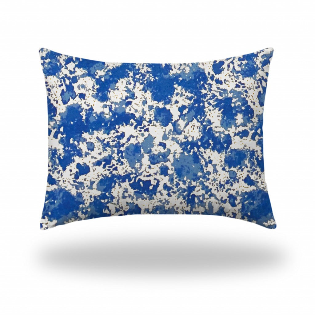 12" X 16" Blue And White Blown Seam Coastal Lumbar Indoor Outdoor Pillow