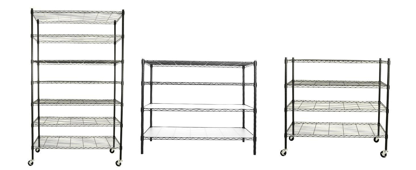 7 Tier Wire Shelving Unit 2450 LBS NSF Height Adjustable Metal Garage Storage Shelves with Wheels Black - FurniFindUSA