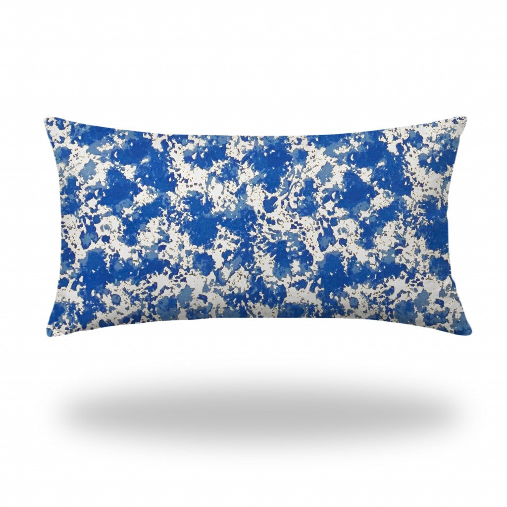 12" X 16" Blue And White Enveloped Coastal Lumbar Indoor Outdoor Pillow