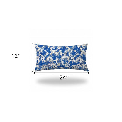 12" X 16" Blue And White Enveloped Coastal Lumbar Indoor Outdoor Pillow