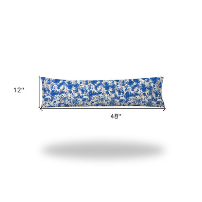 12" X 16" Blue And White Enveloped Coastal Lumbar Indoor Outdoor Pillow