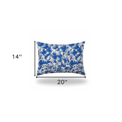 12" X 16" Blue And White Blown Seam Coastal Lumbar Indoor Outdoor Pillow