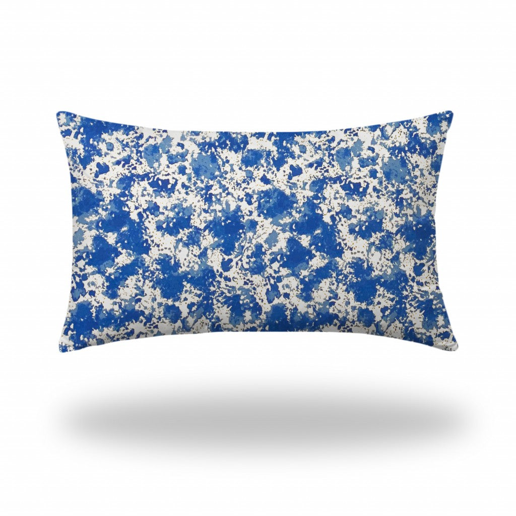 12" X 16" Blue And White Enveloped Coastal Lumbar Indoor Outdoor Pillow