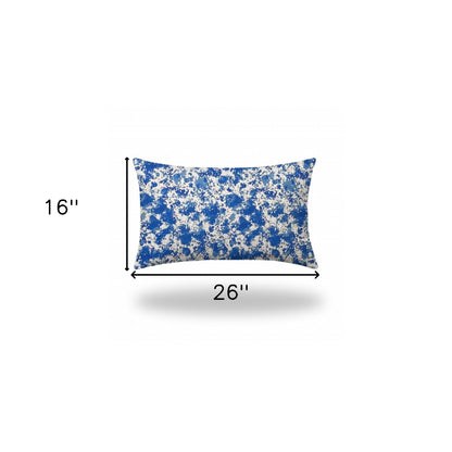 12" X 16" Blue And White Enveloped Coastal Lumbar Indoor Outdoor Pillow