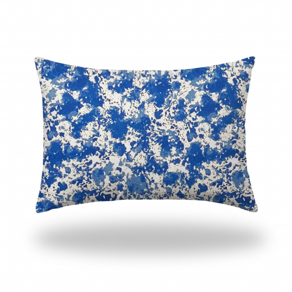 12" X 16" Blue And White Enveloped Coastal Lumbar Indoor Outdoor Pillow