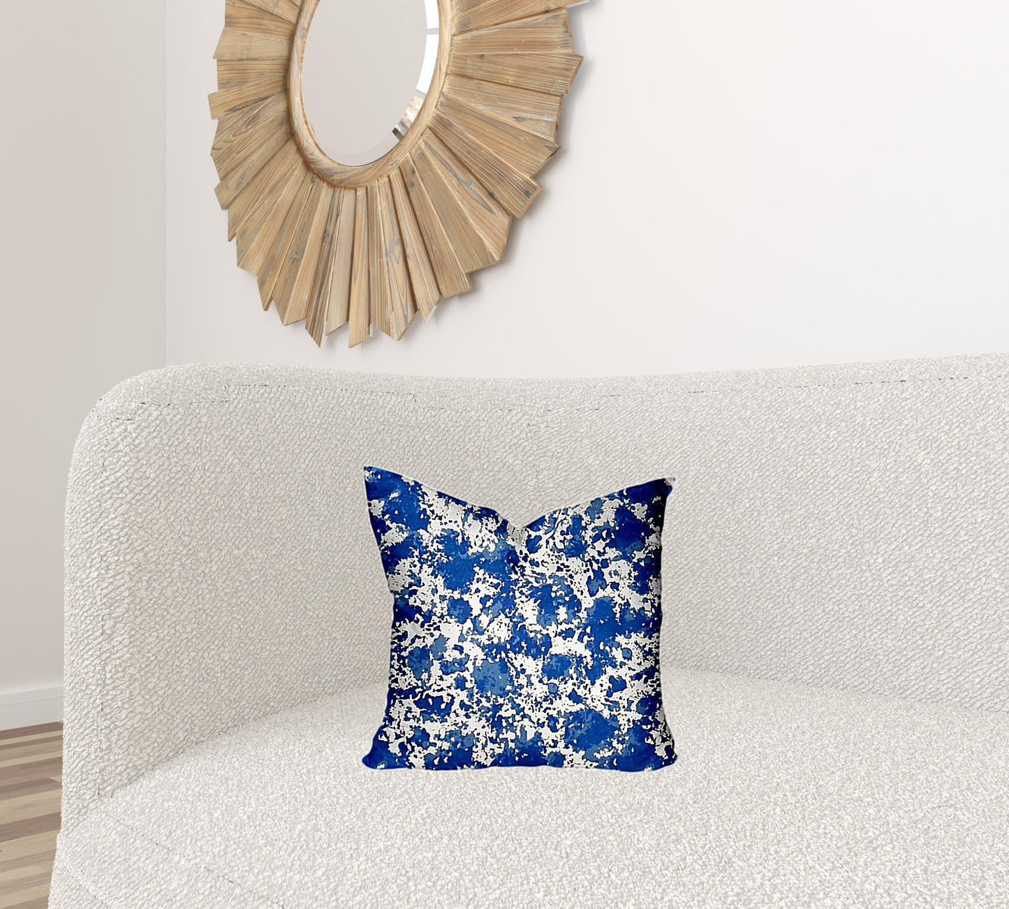 12" X 16" Blue And White Zippered Lumbar Indoor Outdoor Pillow Cover