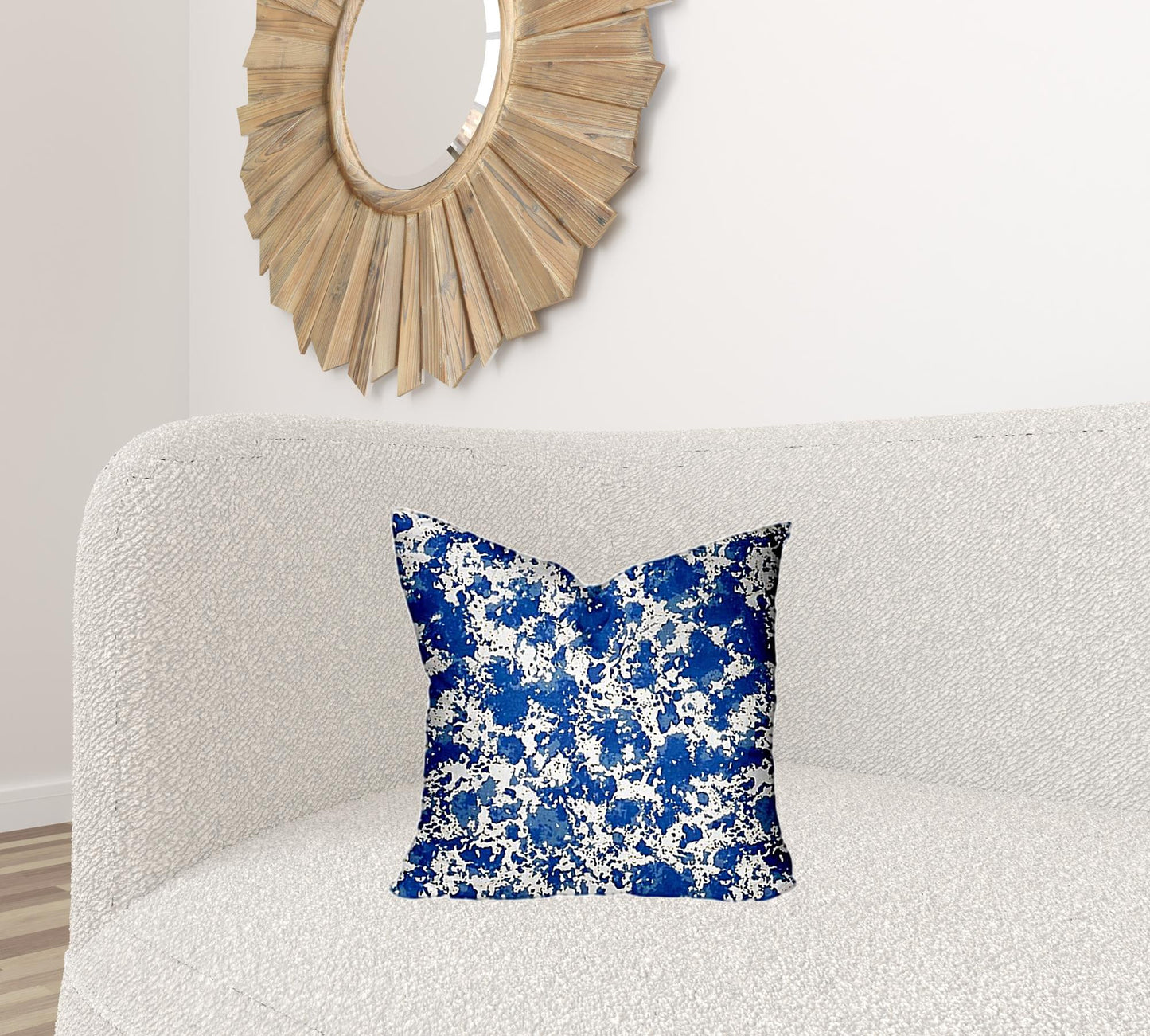 12" X 16" Blue And White Enveloped Coastal Lumbar Indoor Outdoor Pillow