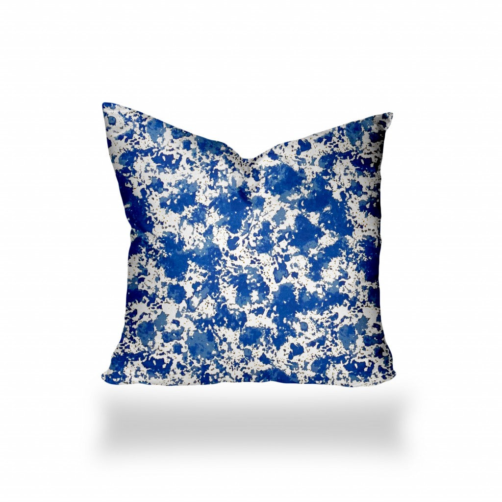 12" X 16" Blue And White Enveloped Coastal Lumbar Indoor Outdoor Pillow