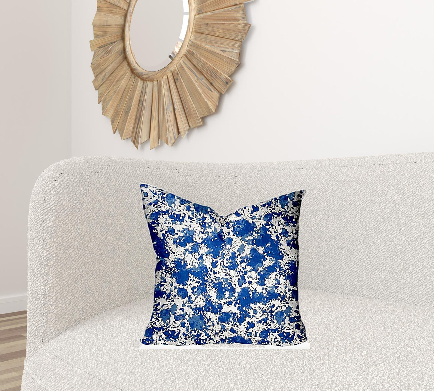 12" X 16" Blue And White Zippered Lumbar Indoor Outdoor Pillow Cover