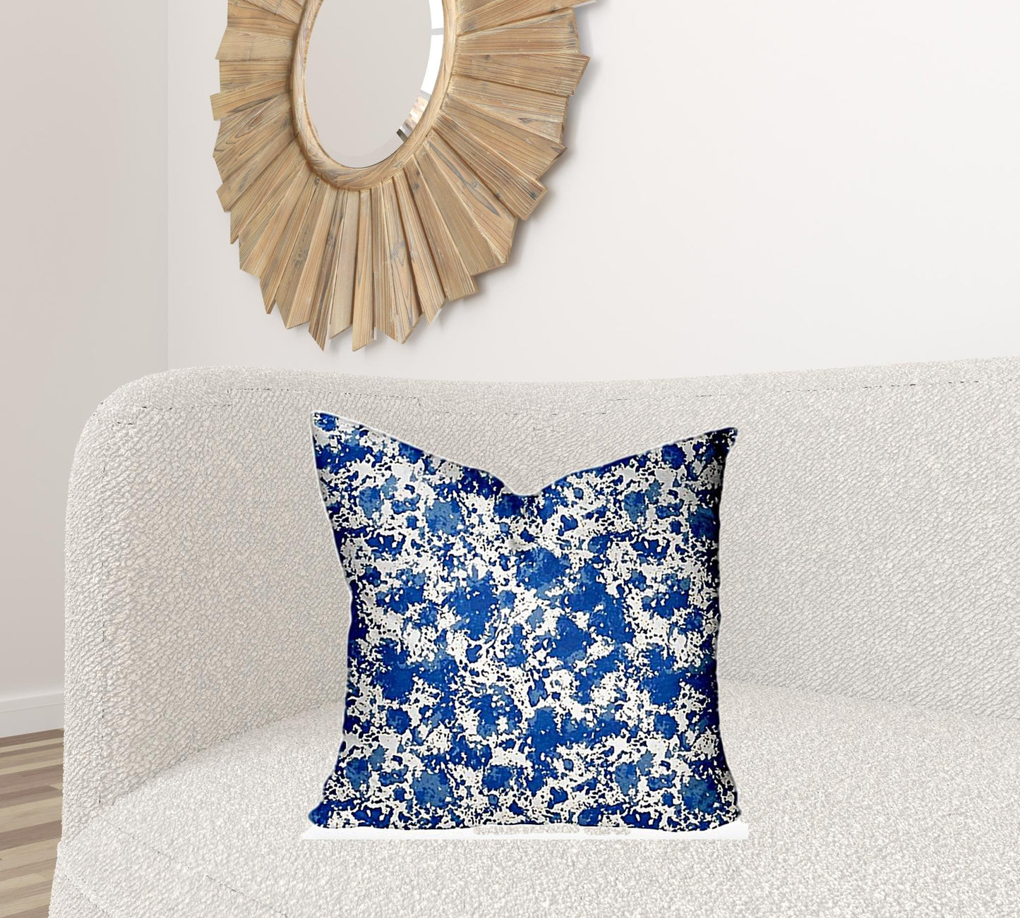 12" X 16" Blue And White Enveloped Coastal Lumbar Indoor Outdoor Pillow