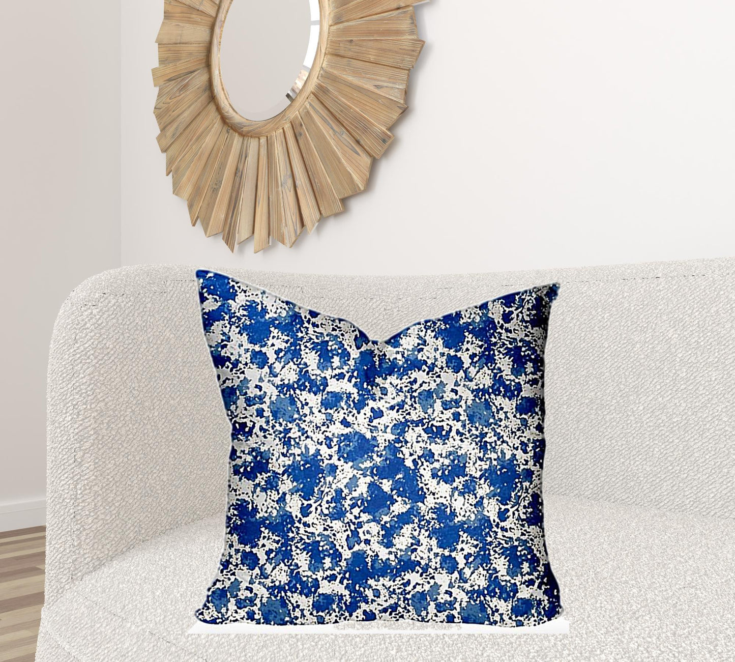 12" X 16" Blue And White Enveloped Coastal Lumbar Indoor Outdoor Pillow