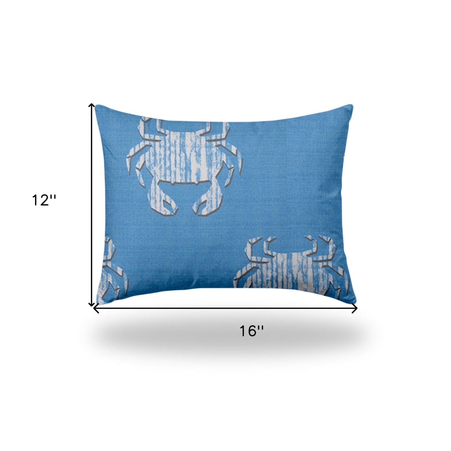 12" X 16" Blue And White Crab Enveloped Coastal Lumbar Indoor Outdoor Pillow