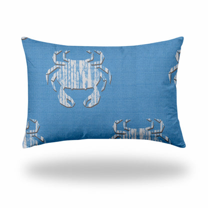 12" X 16" Blue And White Crab Enveloped Coastal Lumbar Indoor Outdoor Pillow