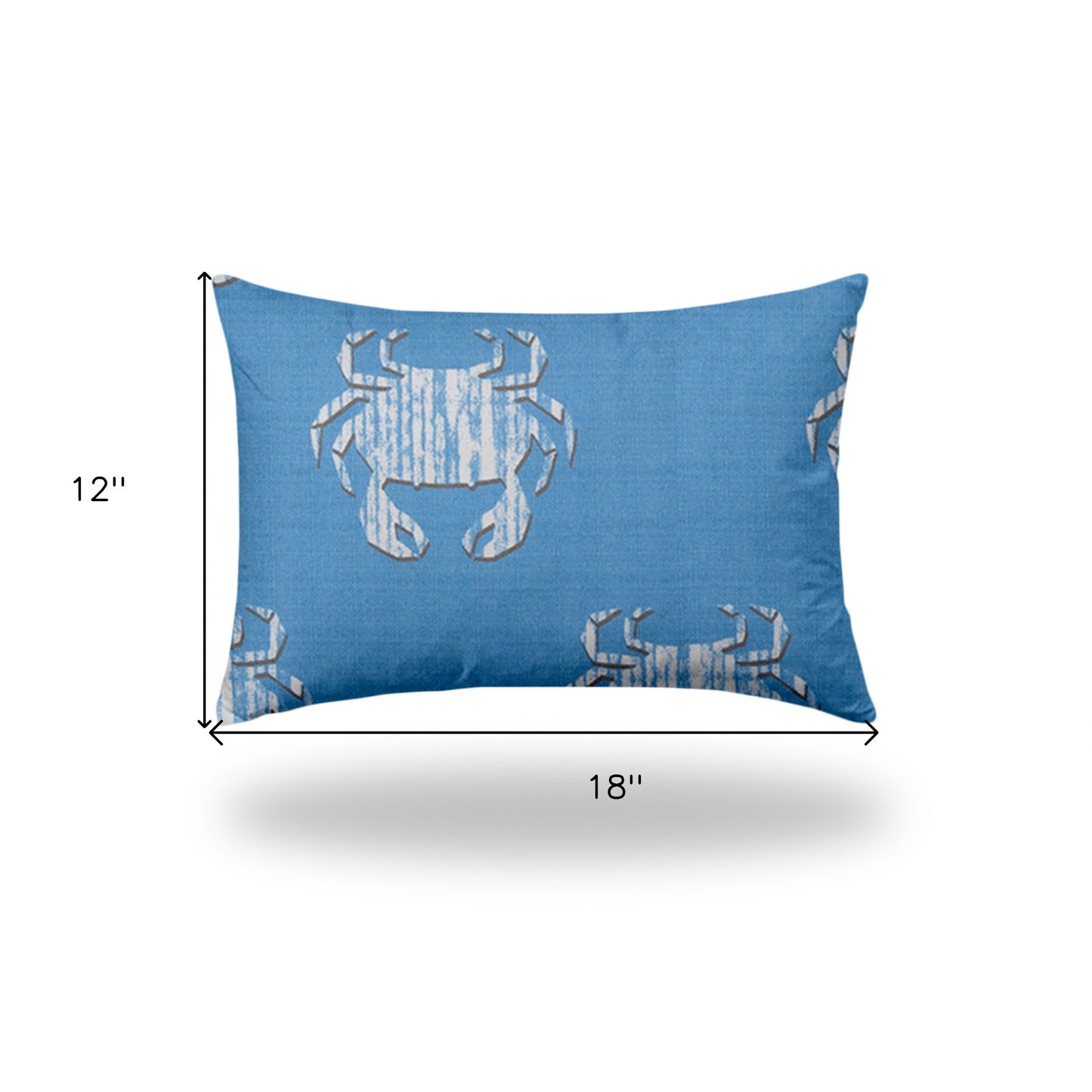 12" X 16" Blue And White Crab Enveloped Coastal Lumbar Indoor Outdoor Pillow