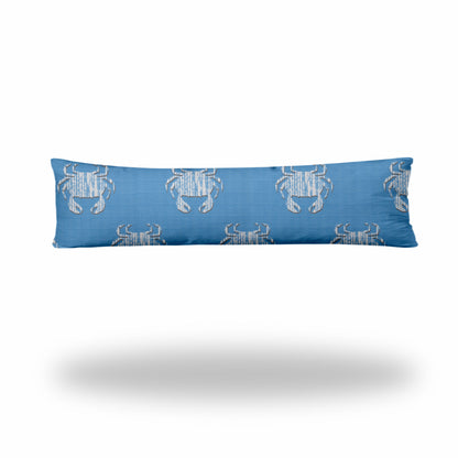 12" X 16" Blue And White Crab Blown Seam Coastal Lumbar Indoor Outdoor Pillow