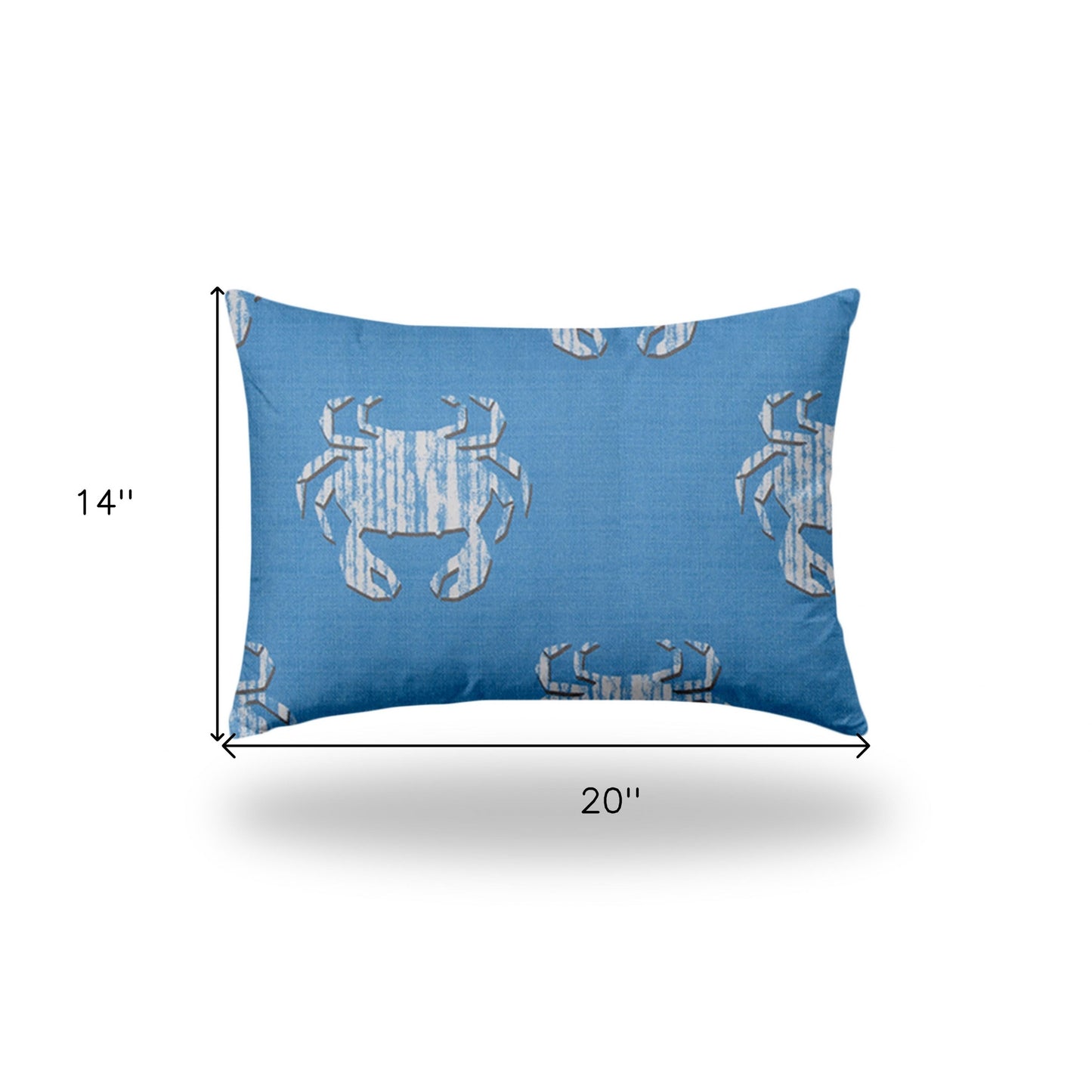 12" X 16" Blue And White Crab Enveloped Coastal Lumbar Indoor Outdoor Pillow