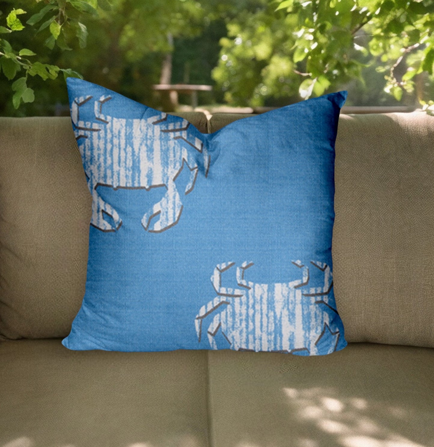 12" X 16" Blue And White Crab Blown Seam Coastal Lumbar Indoor Outdoor Pillow