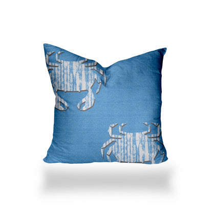 12" X 16" Blue And White Crab Zippered Coastal Lumbar Indoor Outdoor Pillow