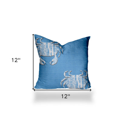 12" X 16" Blue And White Crab Zippered Coastal Lumbar Indoor Outdoor Pillow