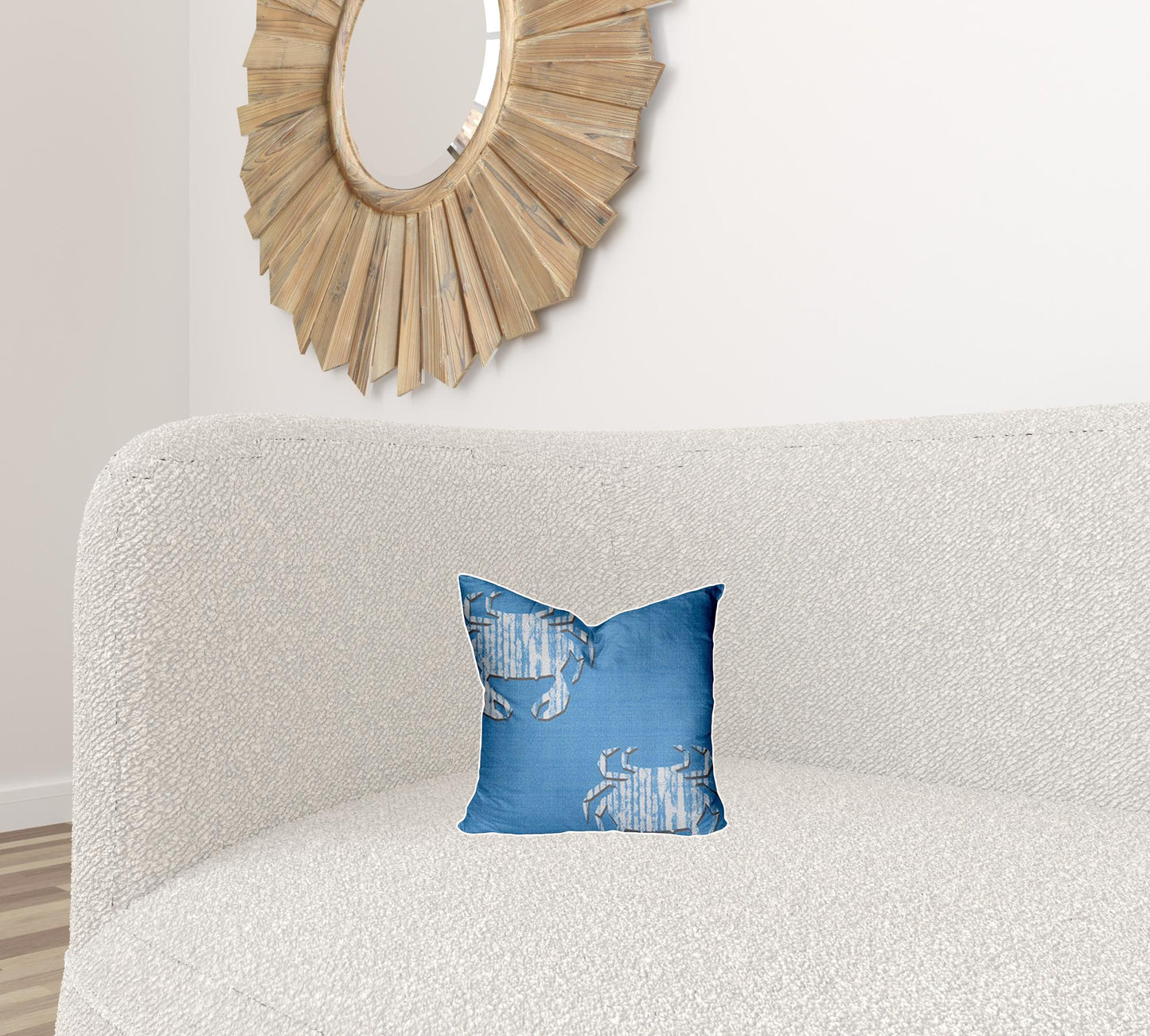 12" X 16" Blue And White Crab Zippered Coastal Lumbar Indoor Outdoor Pillow