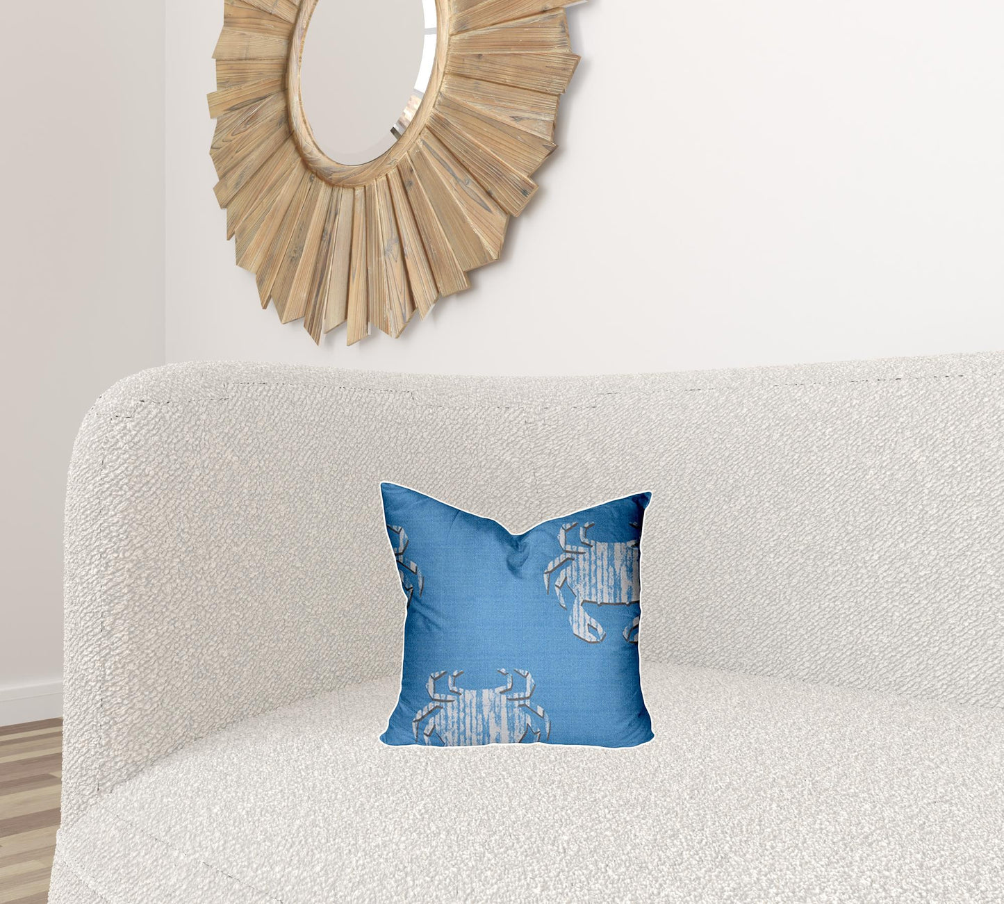 12" X 16" Blue And White Crab Blown Seam Coastal Lumbar Indoor Outdoor Pillow