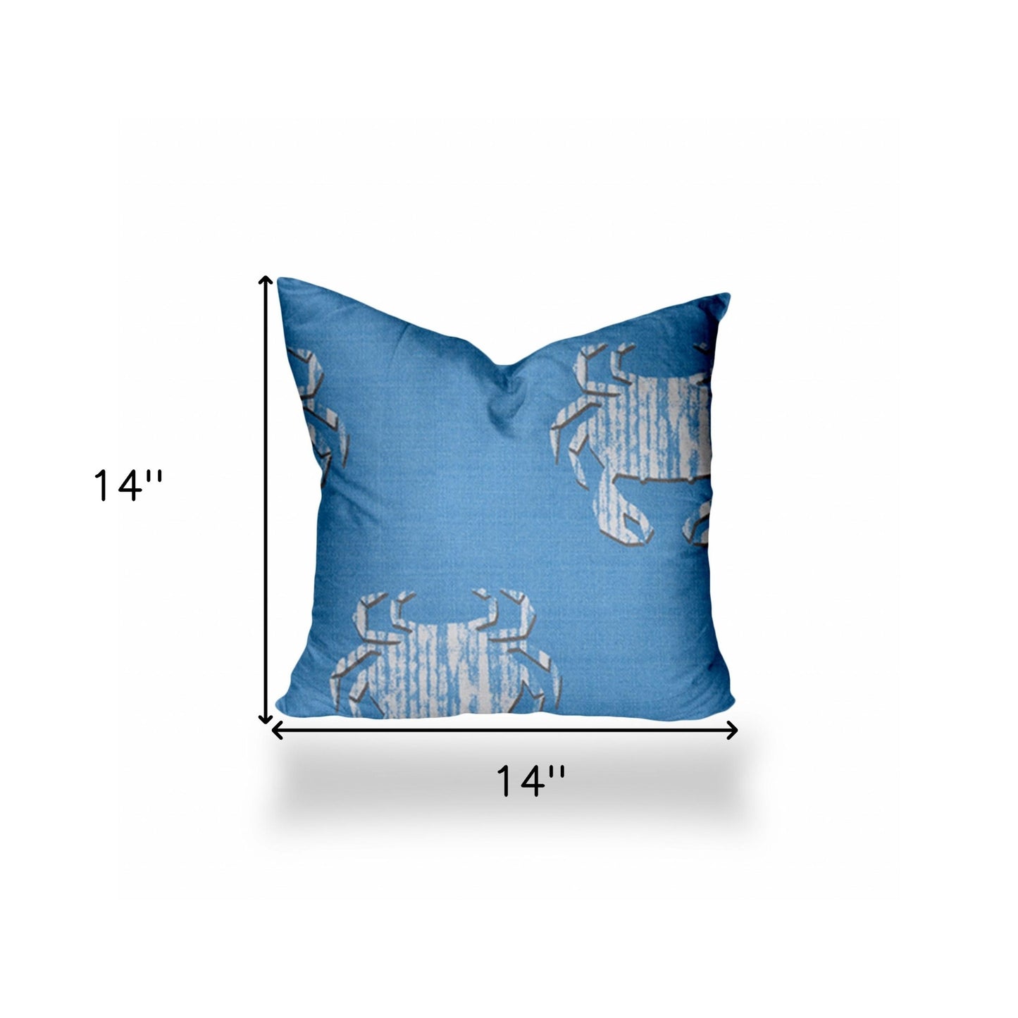 12" X 16" Blue And White Crab Blown Seam Coastal Lumbar Indoor Outdoor Pillow